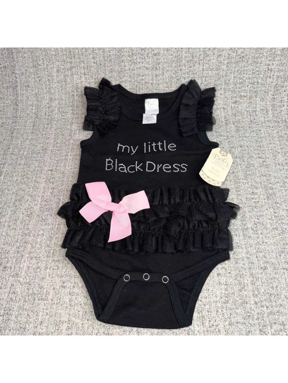 New Baby Ganz My Little Black Dress Ruffle Tutu Bodysuit Pink Bow Baby Girl